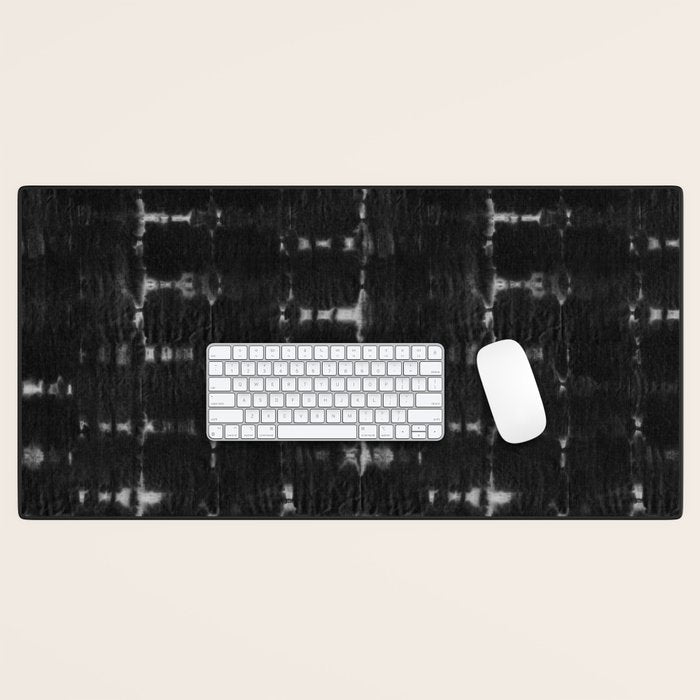 Soft texture of Shibori squares - black pattern Desk Mat Gallery Image 1
