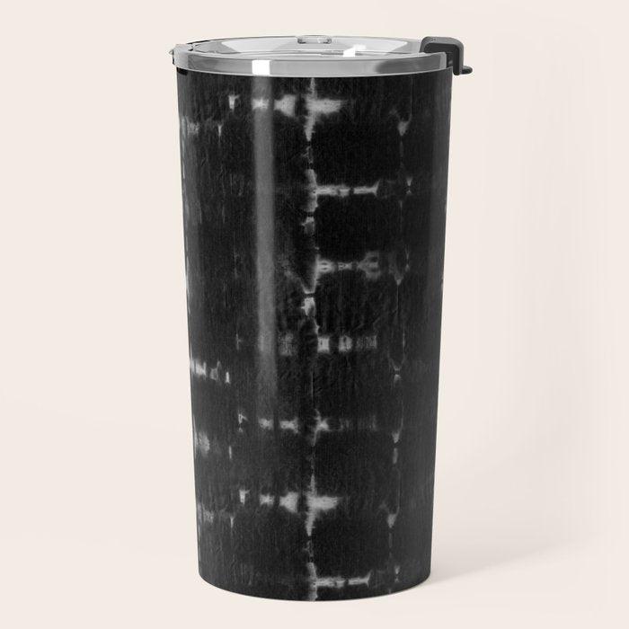 Soft texture of Shibori squares - black pattern Travel Mug Gallery Image 2