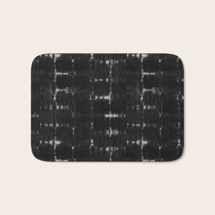 Soft texture of Shibori squares - black pattern Bath Mat Gallery Image 1