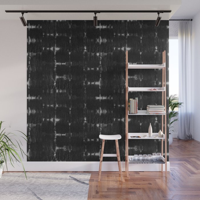 Soft texture of Shibori squares - black pattern Wall Mural Gallery Image 1