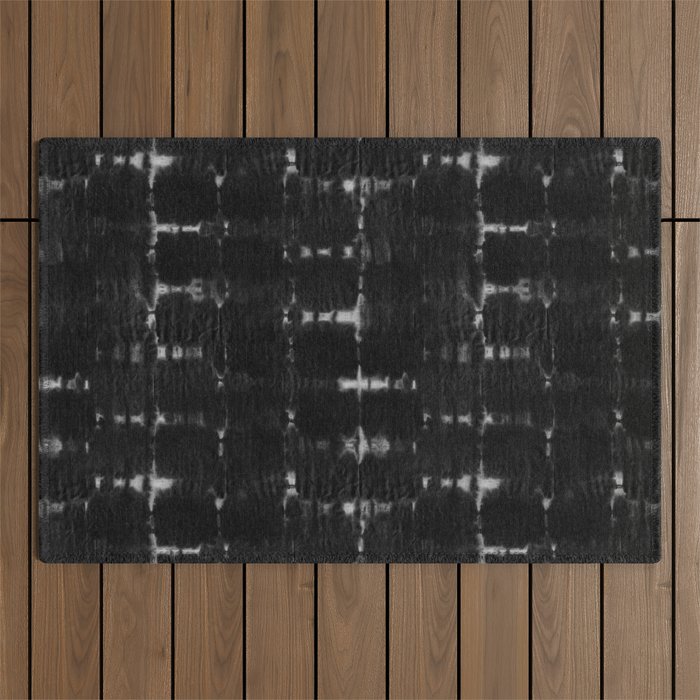 Soft texture of Shibori squares - black pattern Outdoor Rug Gallery Image 1