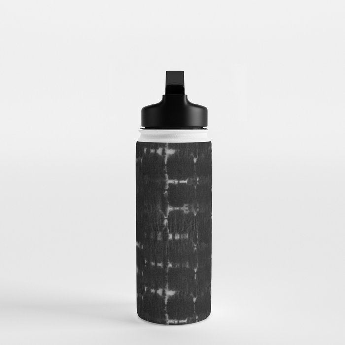 Soft texture of Shibori squares - black pattern Water Bottle Gallery Image 3