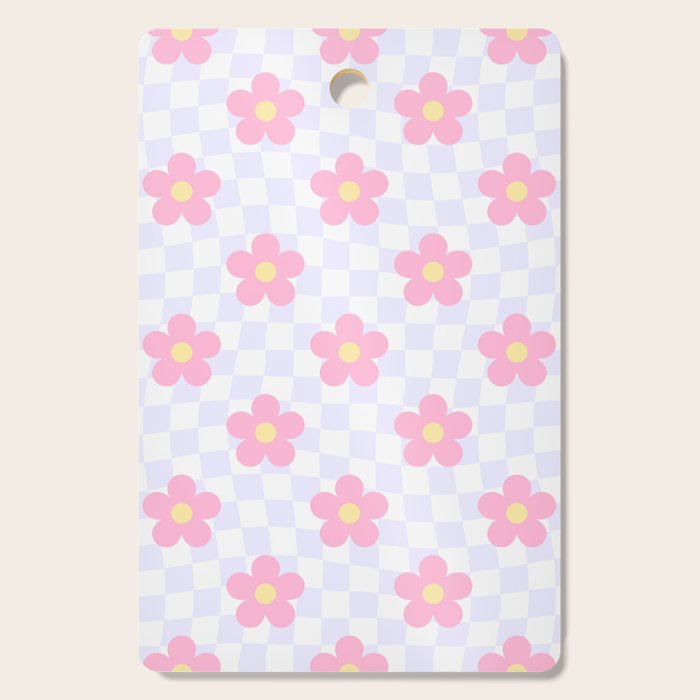 Retro pastel flower checkered art pattern Cutting Board Gallery Image 1