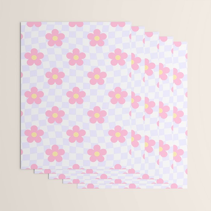 Retro pastel flower checkered art pattern Wrapping Paper Gallery Image 3