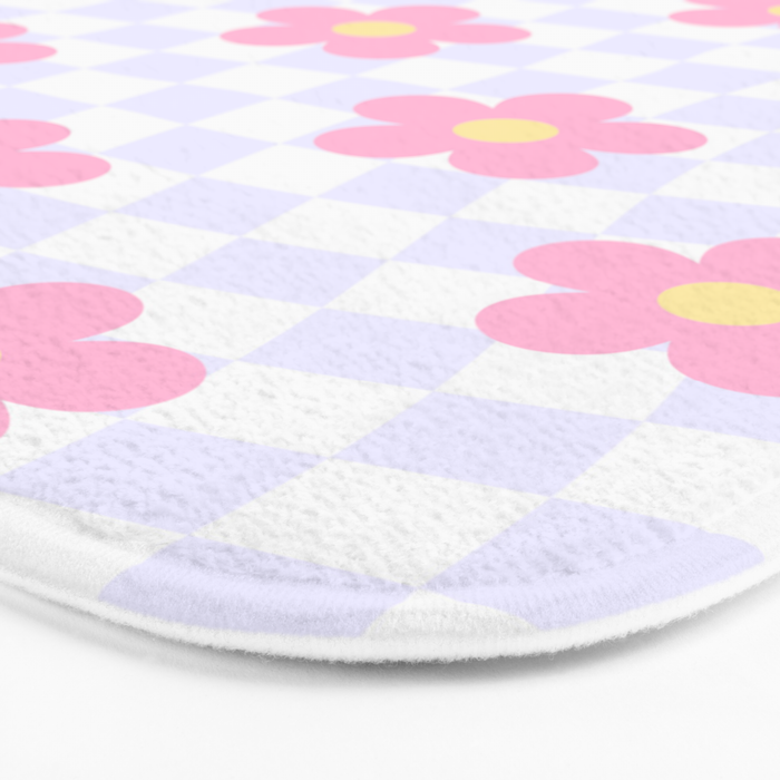 Retro pastel flower checkered art pattern Bath Mat Gallery Image 3