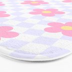 Retro pastel flower checkered art pattern Bath Mat Gallery Image 3