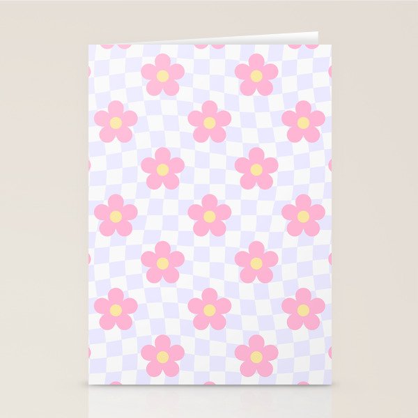 Retro pastel flower checkered art pattern Stationery Card Gallery Image 2