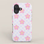 Retro pastel flower checkered art pattern iPhone Case Gallery Image 1