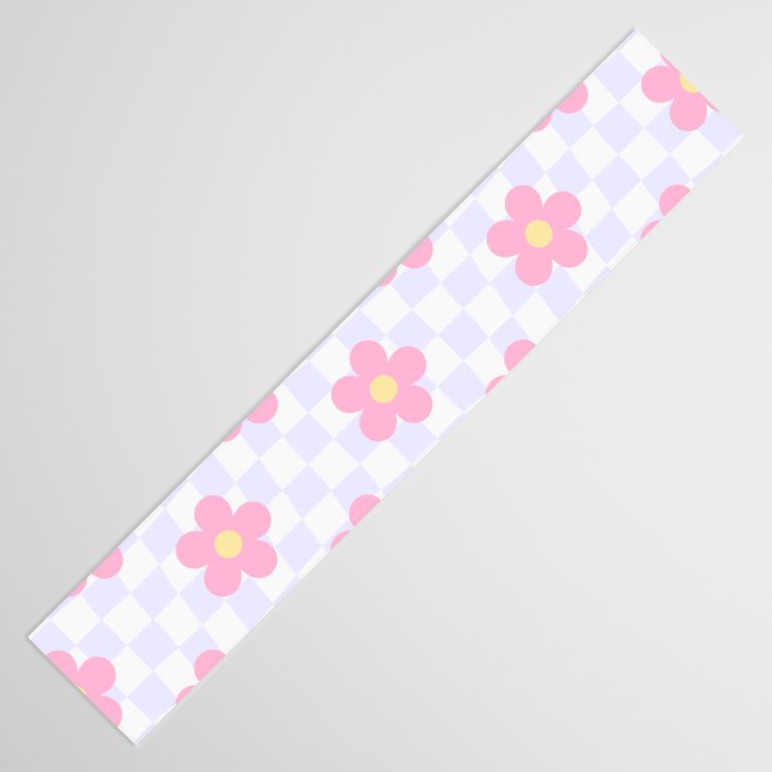 Retro pastel flower checkered art pattern Table Runner Gallery Image 3