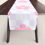 Retro pastel flower checkered art pattern Table Runner Gallery Image 1