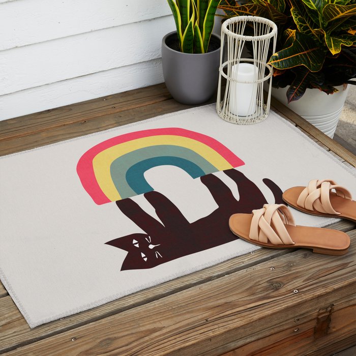 Cat with rainbow Outdoor Rug Gallery Image 2