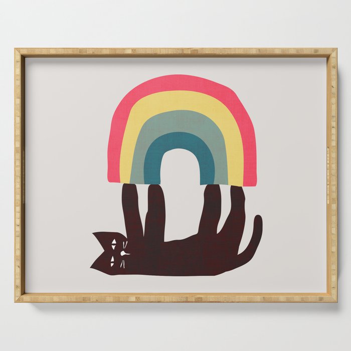 Cat with rainbow Serving Tray Gallery Image 1