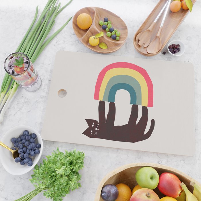 Cat with rainbow Cutting Board Gallery Image 2