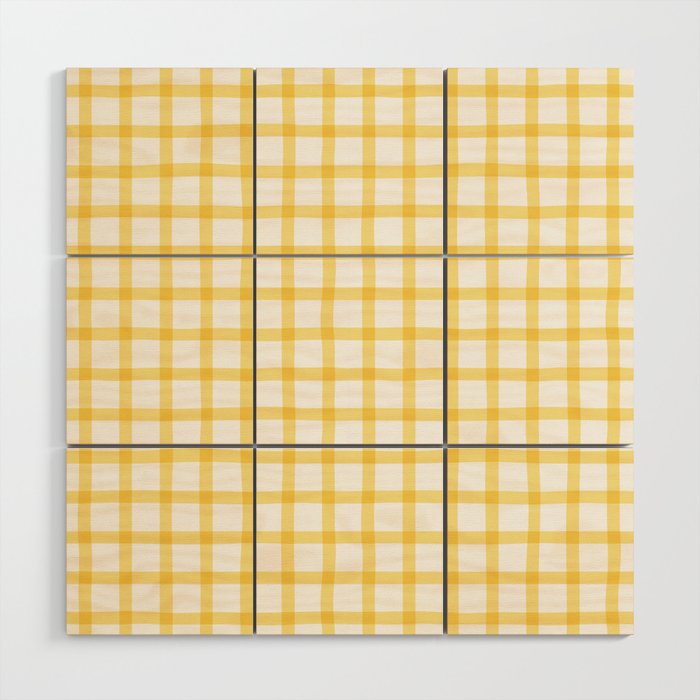 Yellow geometric plaid gingham pattern Wood Wall Art Gallery Image 1