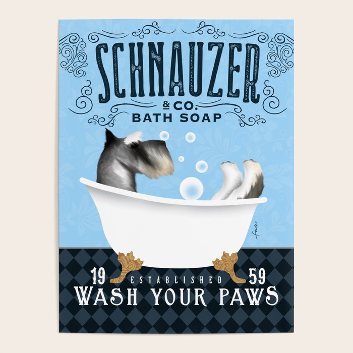 Schnauzer dog clawfoot tub bath bubble bath soap art  Poster Gallery Image 4