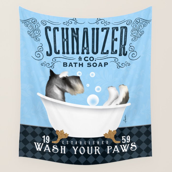 Schnauzer dog clawfoot tub bath bubble bath soap art  Wall Tapestry Gallery Image 4