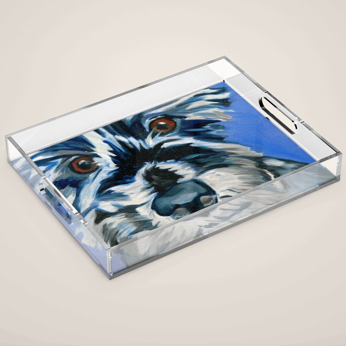 Scruffy Whiskers Black and White Dog Portrait Acrylic Tray Gallery Image 1
