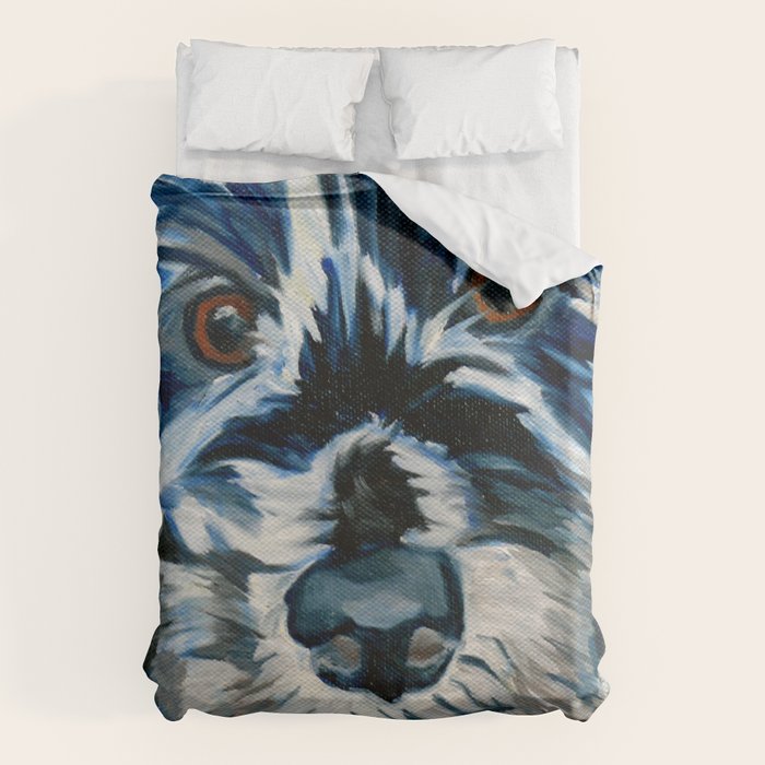 Scruffy Whiskers Black and White Dog Portrait Duvet Cover Gallery Image 1