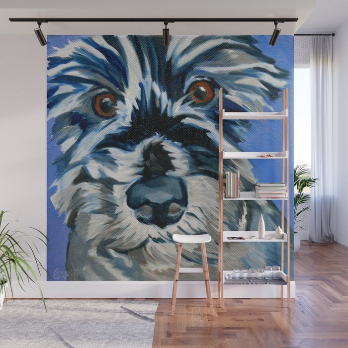 Scruffy Whiskers Black and White Dog Portrait Wall Mural Gallery Image 1