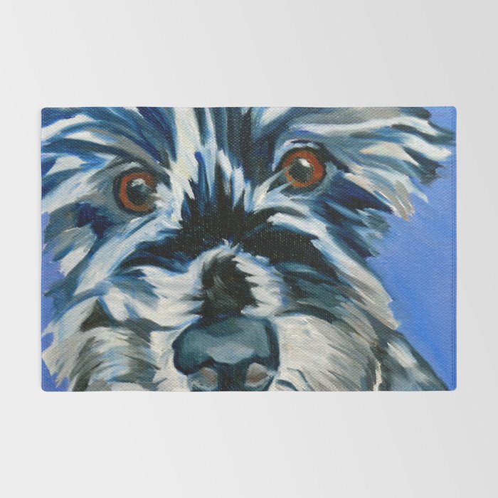 Scruffy Whiskers Black and White Dog Portrait Rug Gallery Image 2
