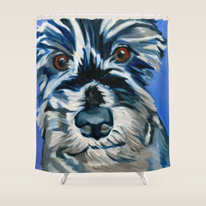 Scruffy Whiskers Black and White Dog Portrait Shower Curtain Gallery Image 1