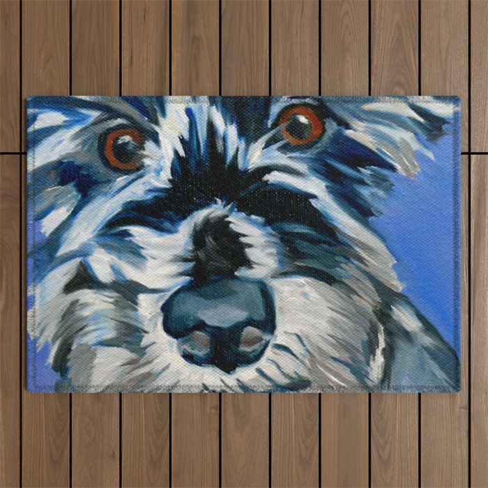Scruffy Whiskers Black and White Dog Portrait Outdoor Rug Gallery Image 1