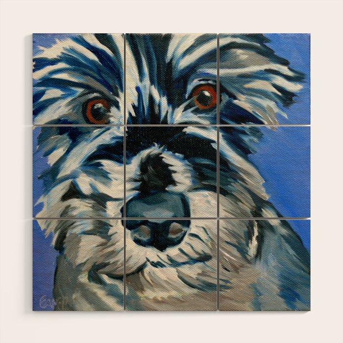 Scruffy Whiskers Black and White Dog Portrait Wood Wall Art Gallery Image 1