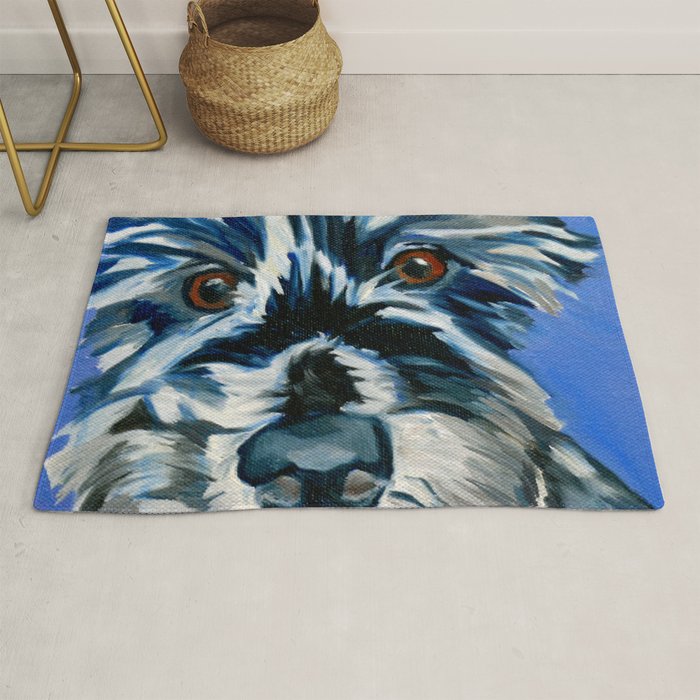 Scruffy Whiskers Black and White Dog Portrait Rug Gallery Image 1