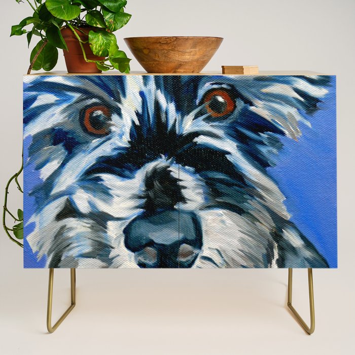 Scruffy Whiskers Black and White Dog Portrait Credenza Gallery Image 1