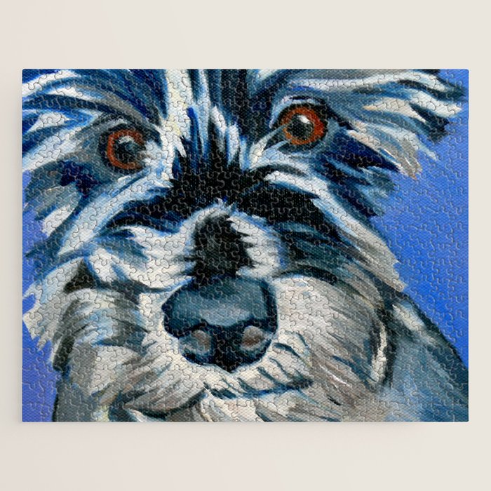 Scruffy Whiskers Black and White Dog Portrait Jigsaw Puzzle Gallery Image 1