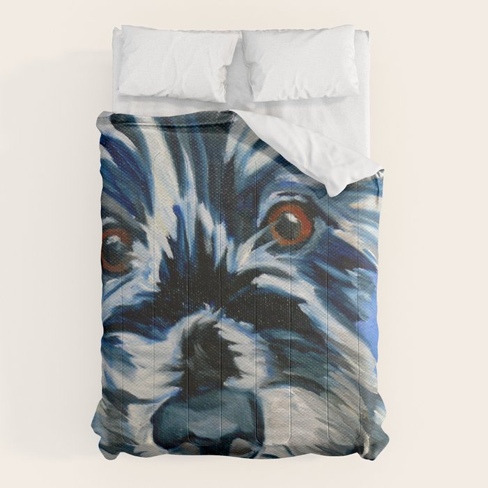 Scruffy Whiskers Black and White Dog Portrait Comforter Gallery Image 1