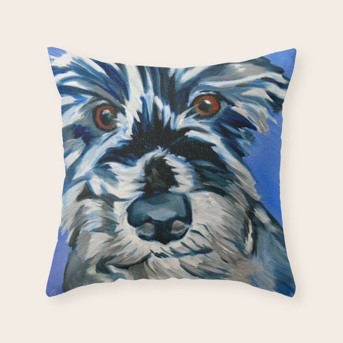 Scruffy Whiskers Black and White Dog Portrait Throw Pillow Gallery Image 6