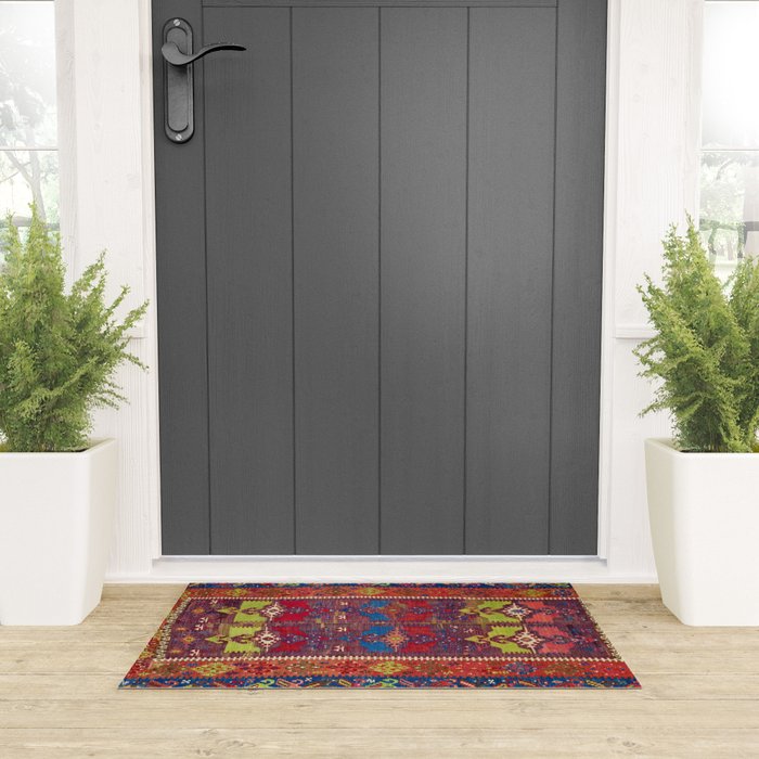 Yesilova Nigde Province Central Anatolian Kilim Print Welcome Mat Gallery Image 3