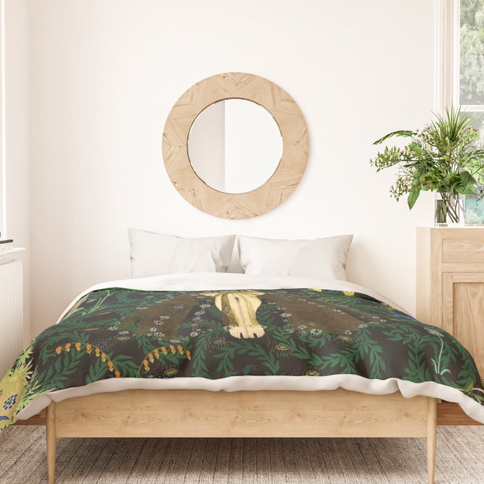 1921 Classical Masterpiece 'Flowers and Flames' by Kay Nielsen Duvet Cover Gallery Image 3