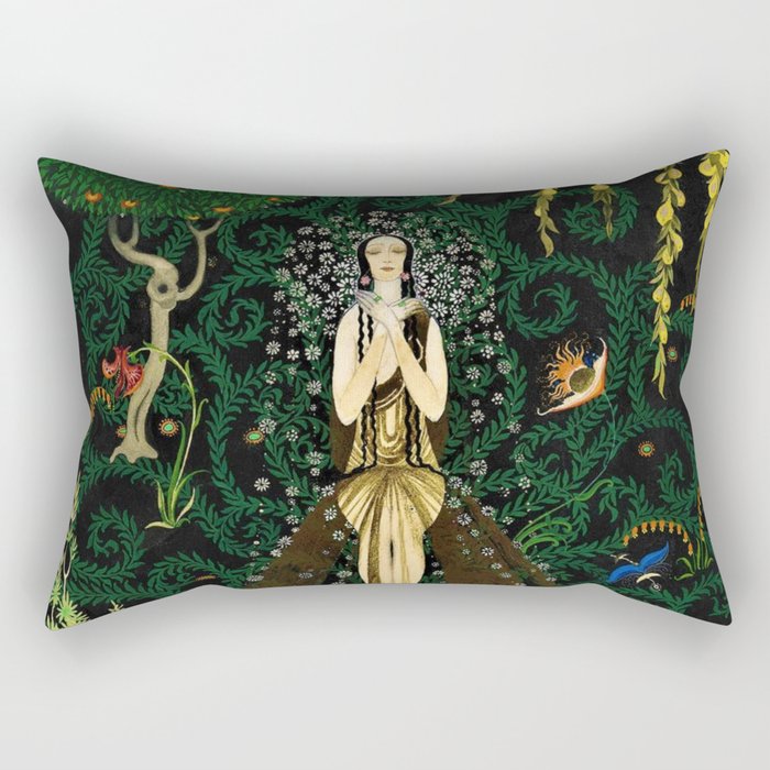 1921 Classical Masterpiece 'Flowers and Flames' by Kay Nielsen Rectangular Pillow Gallery Image 2
