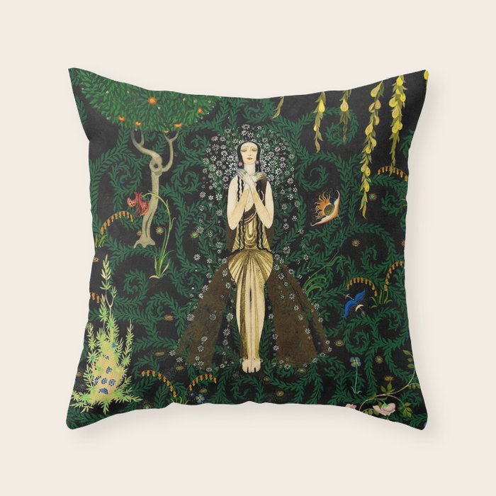 1921 Classical Masterpiece 'Flowers and Flames' by Kay Nielsen Throw Pillow Gallery Image 6