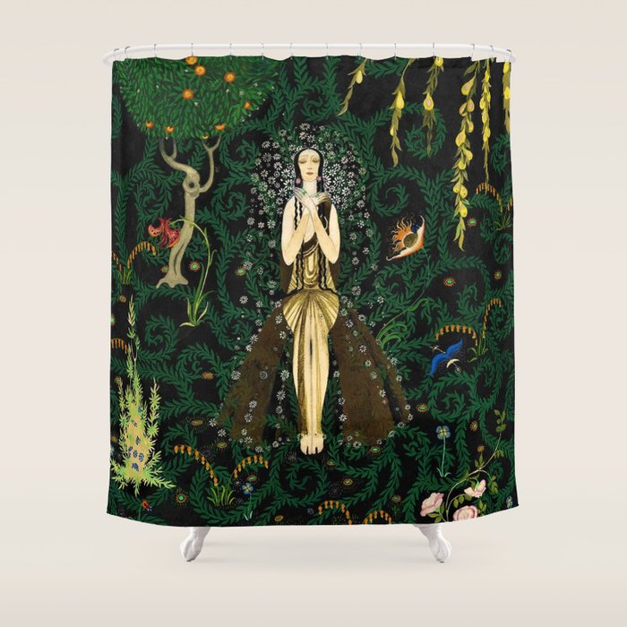 1921 Classical Masterpiece 'Flowers and Flames' by Kay Nielsen Shower Curtain Gallery Image 1