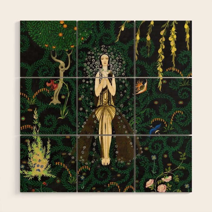 1921 Classical Masterpiece 'Flowers and Flames' by Kay Nielsen Wood Wall Art Gallery Image 1