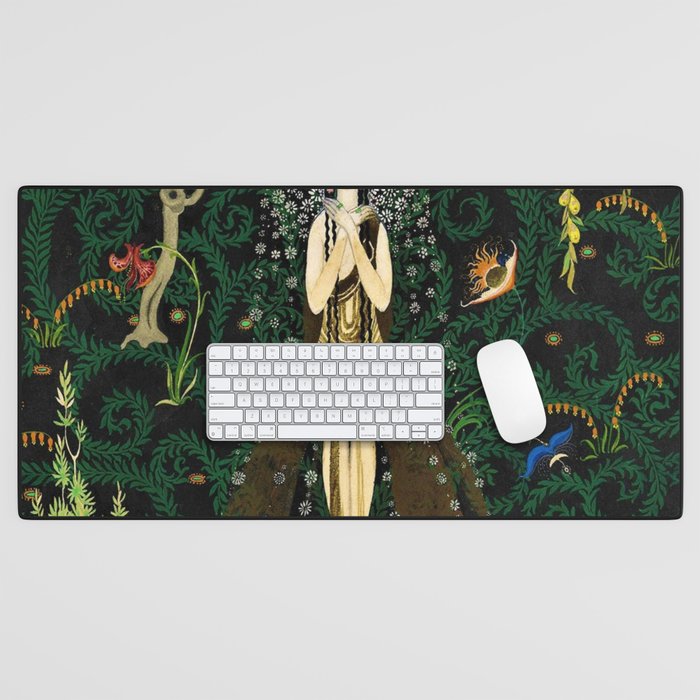 1921 Classical Masterpiece 'Flowers and Flames' by Kay Nielsen Desk Mat Gallery Image 1