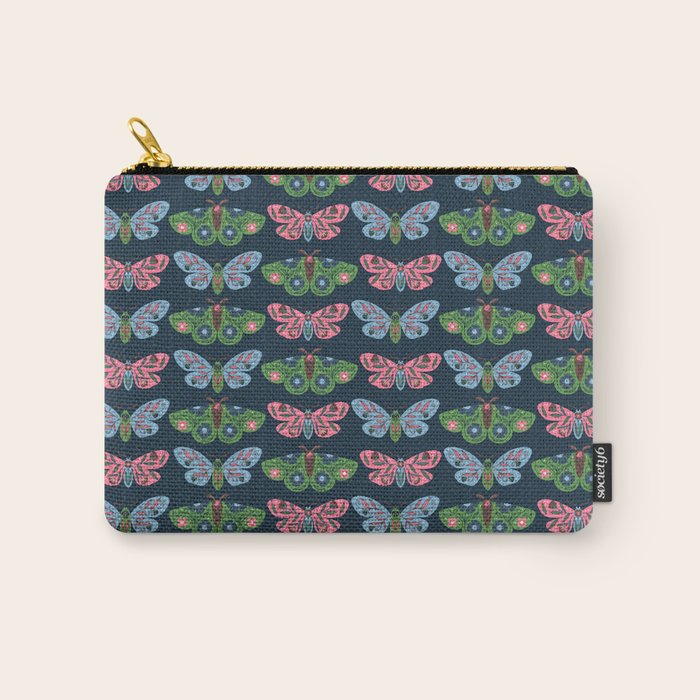 Folk Floral Moths and Butterflies Blue Carry All Pouch Gallery Image 1