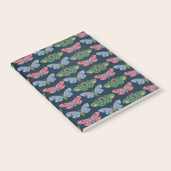 Folk Floral Moths and Butterflies Blue Notebook Gallery Image 2