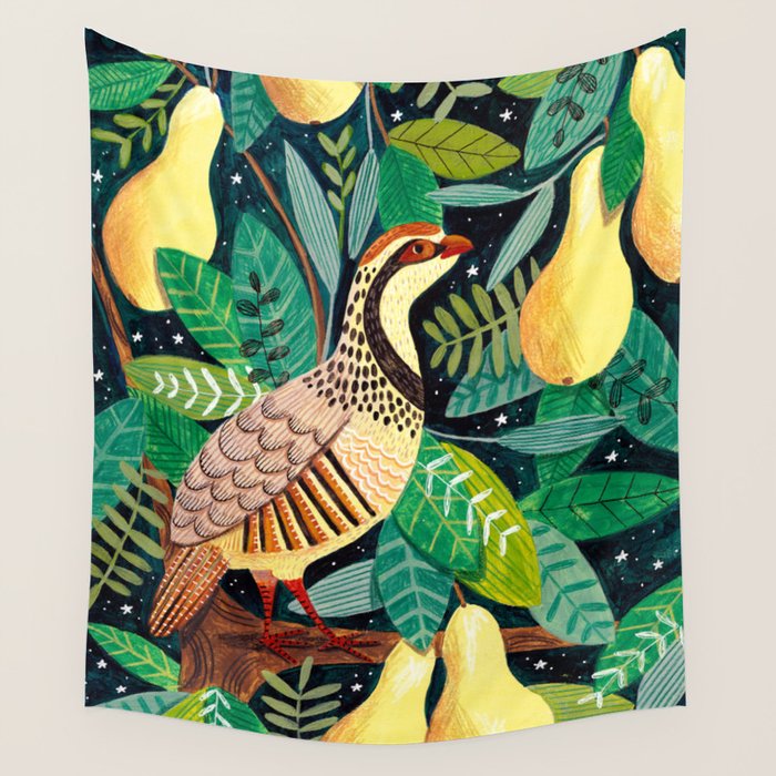Partridge in a pear tree Wall Tapestry Gallery Image 1