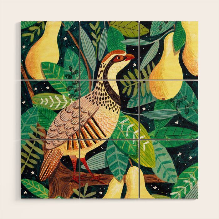 Partridge in a pear tree Wood Wall Art Gallery Image 1