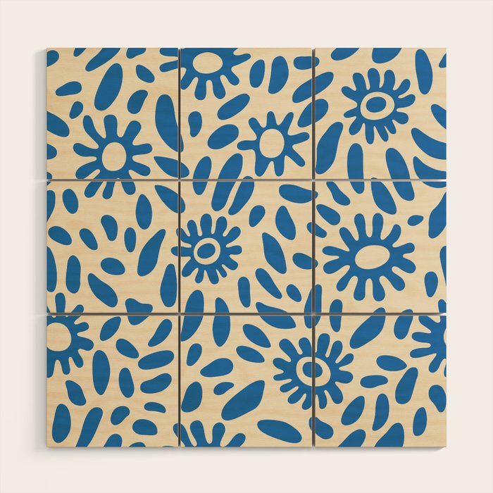 Abstract blue nature flower art pattern Wood Wall Art Gallery Image 1