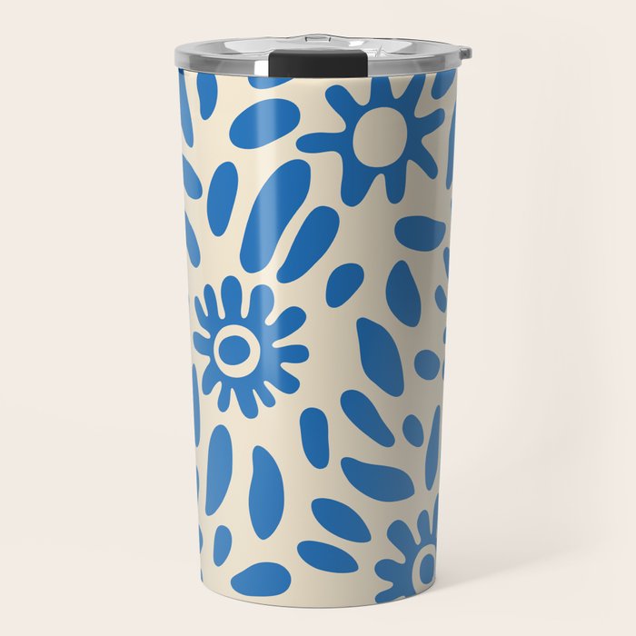 Abstract blue nature flower art pattern Travel Mug Gallery Image 1