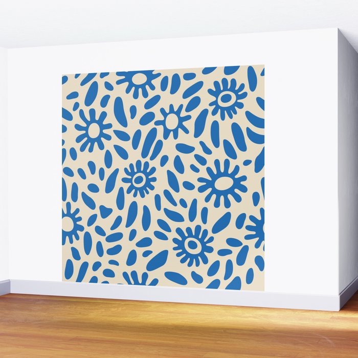 Abstract blue nature flower art pattern Wall Mural Gallery Image 2