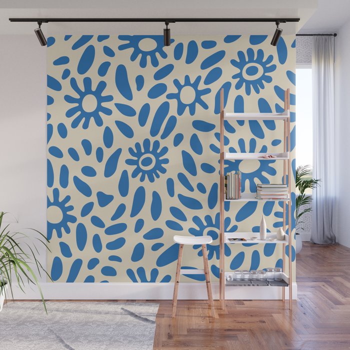 Abstract blue nature flower art pattern Wall Mural Gallery Image 1