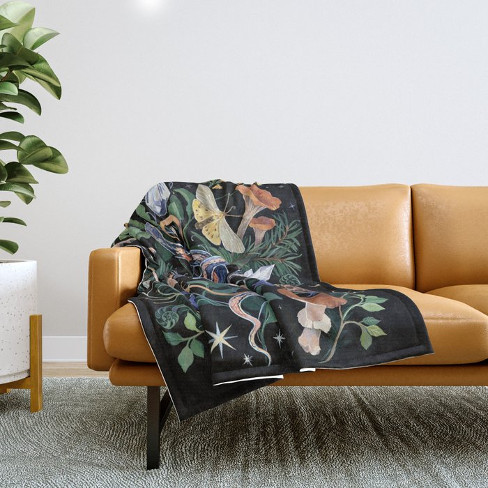 Mushroom Snake Crystals Garden Throw Blanket Gallery Image 1