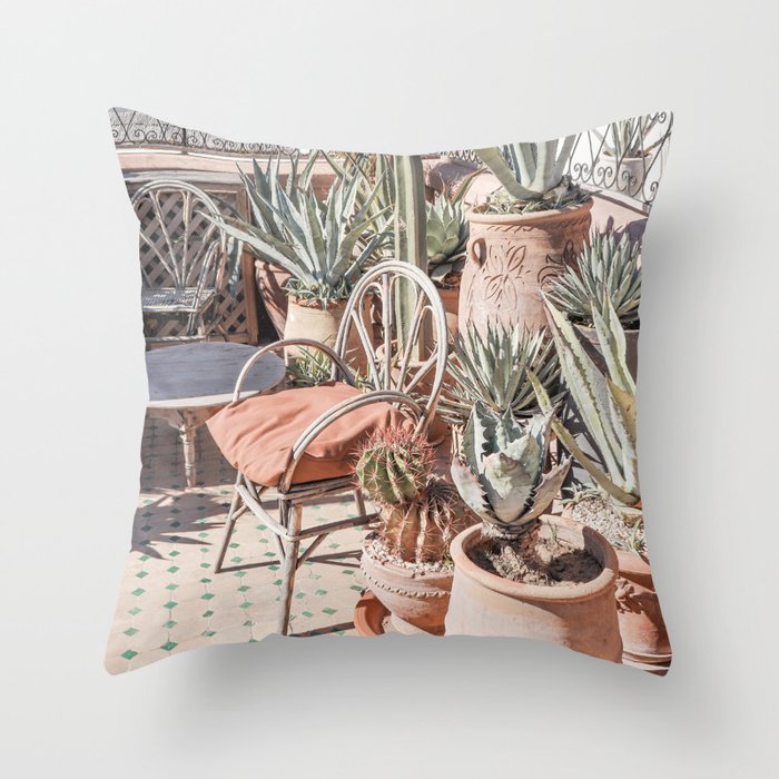 Tropical Rooftop In Marrakech Photo | Cactus Plants Boho Art Print | Morocco Travel Photography Throw Pillow Gallery Image 6