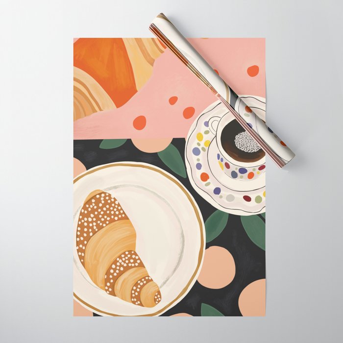 Coffee and Croissant Wrapping Paper Gallery Image 1